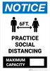 Notice: Practice Social Distancing - Max Capacity with Icons Portrait - Wall Sign