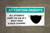 Attention Parents All Students Must Wear A Face Covering with Icon - Banner