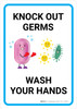 Knock Out Germs Wash Your Hands with Icon Portrait - Wall Sign Knock Out Germs Wash Your Hands with Icon Portrait - Wall Sign