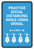 Practice Social Distancing While Using Urinal 6 Ft with Icon Blue Portrait - Wall Sign