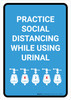 Practice Social Distancing While Using Urinal with Icon Blue Portrait - Wall Sign Practice Social Distancing While Using Urinal with Icon Blue Portrait - Wall Sign