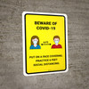 Beware Of COVID-19 with Icons Yellow Portrait - Wall Sign