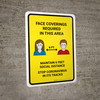 Face Coverings Required In This Areas with Icons Yellow Portrait - Wall Sign