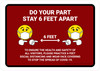 Do Your Part Stay 6 Feet Apart with Emojis Red Landscape - Wall Sign Do Your Part Stay 6 Feet Apart with Emojis Red Landscape - Wall Sign