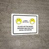 Please Use Masks Provided And Practice Social Distancing with Emojis Landscape - Wall Sign