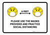 Please Use Masks Provided And Practice Social Distancing with Emojis Landscape - Wall Sign