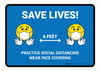 Save Lives Practice Social Distancing with Emojis Blue Landscape - Wall Sign