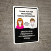 Thank You For Practicing Social Distancing Bilingual Spanish with Icons Landscape - Wall Sign