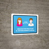 Thank You For Practicing Social Distancing Spanish with Icons Blue Landscape - Wall Sign