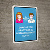 Thank You For Practicing Social Distancing Spanish with Icons Blue Portrait - Wall Sign