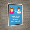 Thank You For Practicing Social Distancing with Icons Blue Portrait - Wall Sign