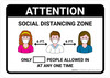 Attention Social Distancing Zone with Icons Landscape - Wall Sign