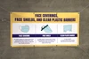 Face Coverings Face Shields And Clear Plastic Barriers with Icons Orange - Banner
