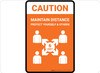 Caution Maintain Distance with Icon Orange Portrait - Floor Sign Caution Maintain Distance with Icon Orange Portrait - Floor Sign
