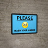 Please Wash Your Hands with Emoji Blue Landscape - Wall Sign