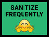 Sanitize Frequently with Emoji Green Landscape - Wall Sign Sanitize Frequently with Emoji Green Landscape - Wall Sign