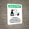 Health First: Disinfect Work Surfaces with Icon Portrait - Wall Sign
