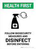 Health First: Follow Biosecurity Measures with Icon Portrait - Wall Sign