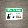 Health First: Please Disinfect Area with Icon Landscape - Wall Sign Health First: Please Disinfect Area with Icon Landscape - Wall Sign
