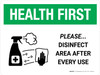 Health First: Please Disinfect Area with Icon Landscape - Wall Sign Health First: Please Disinfect Area with Icon Landscape - Wall Sign