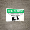 Health First: Please Disinfect Boots/Shoes with Icon Landscape - Wall Sign