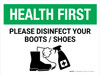 Health First: Please Disinfect Boots/Shoes with Icon Landscape - Wall Sign