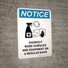 Notice: Disinfect Work Surfaces with Icon Portrait - Wall Sign