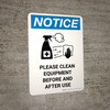 Notice: Please Clean Equipment with Icon Portrait - Wall Sign