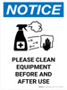 Notice: Please Clean Equipment with Icon Portrait - Wall Sign