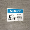 Notice: Please Disinfect Area with Icon Landscape - Wall Sign Notice: Please Disinfect Area with Icon Landscape - Wall Sign