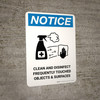 Notice: Clean And Disinfect Frequently with Icon Portrait - Wall Sign