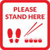 Please Stand Here with Sushi and Shoe Prints Red Square - Floor Sign