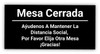 Table Closed - Help us Maintain Social Distancing, Please Choose Another Table Spanish - Label Table Closed - Help us Maintain Social Distancing, Please Choose Another Table Spanish - Label