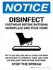 Notice Disinfect Footwear Before Entering with Icon Portrait - Wall Sign