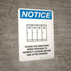 Notice Please Use Sanitizing Wipes To Disinfect Lockers with Icon Portrait - Wall Sign