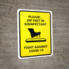 Please Dip Feet In Disinfectant with Icon Yellow Portrait - Wall Sign Please Dip Feet In Disinfectant with Icon Yellow Portrait - Wall Sign