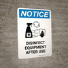 Notice: Disinfect Equipment After Use with Icon Portrait - Wall Sign Notice: Disinfect Equipment After Use with Icon Portrait - Wall Sign