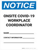 Notice: Onsite COVID-19 Workplace Coordinator Contact Info Portrait - Wall Sign