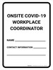 Onsite COVID-19 Workplace Coordinator Contact Info Portrait - Wall Sign
