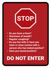 Stop Do Not Enter COVID-19 Screening Questions With Icon Red Portrait - Wall Sign Stop Do Not Enter COVID-19 Screening Questions With Icon Red Portrait - Wall Sign