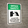 Office Safety Please Use Sanitizing Wipe To Open Door with Icon Portrait - Wall Sign