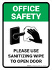 Office Safety Please Use Sanitizing Wipe To Open Door with Icon Portrait - Wall Sign