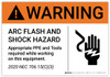 Warning: Arc Flash and Shock Hazard Appropriate Personal Protection with Icon - Arc Flash Label