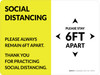 Social Distancing Please Stay 6Ft Apart Yellow Landscape - Wall Sign