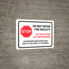 Stop Do Not Enter Facility No Soliciting No Trespassing Due to COVID-19 with Icon Landscape - Wall Sign Stop Do Not Enter Facility No Soliciting No Trespassing Due to COVID-19 with Icon Landscape - Wall Sign