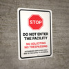 Stop Do Not Enter Facility No Soliciting No Trespassing Due to COVID-19 with Icon Portrait - Wall Sign Stop Do Not Enter Facility No Soliciting No Trespassing Due to COVID-19 with Icon Portrait - Wall Sign