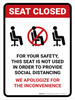 Seat Closed For Social Distancing with Icon Portrait - Wall Sign Seat Closed For Social Distancing with Icon Portrait - Wall Sign