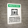 Health First: Social Distancing & PPE In Elevator with Icon Portrait - Wall Sign