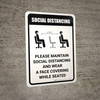Maintain Social Distancing Wear Face Covering While Seated with Icon Portrait - Wall Sign