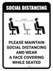 Maintain Social Distancing Wear Face Covering While Seated with Icon Portrait - Wall Sign
